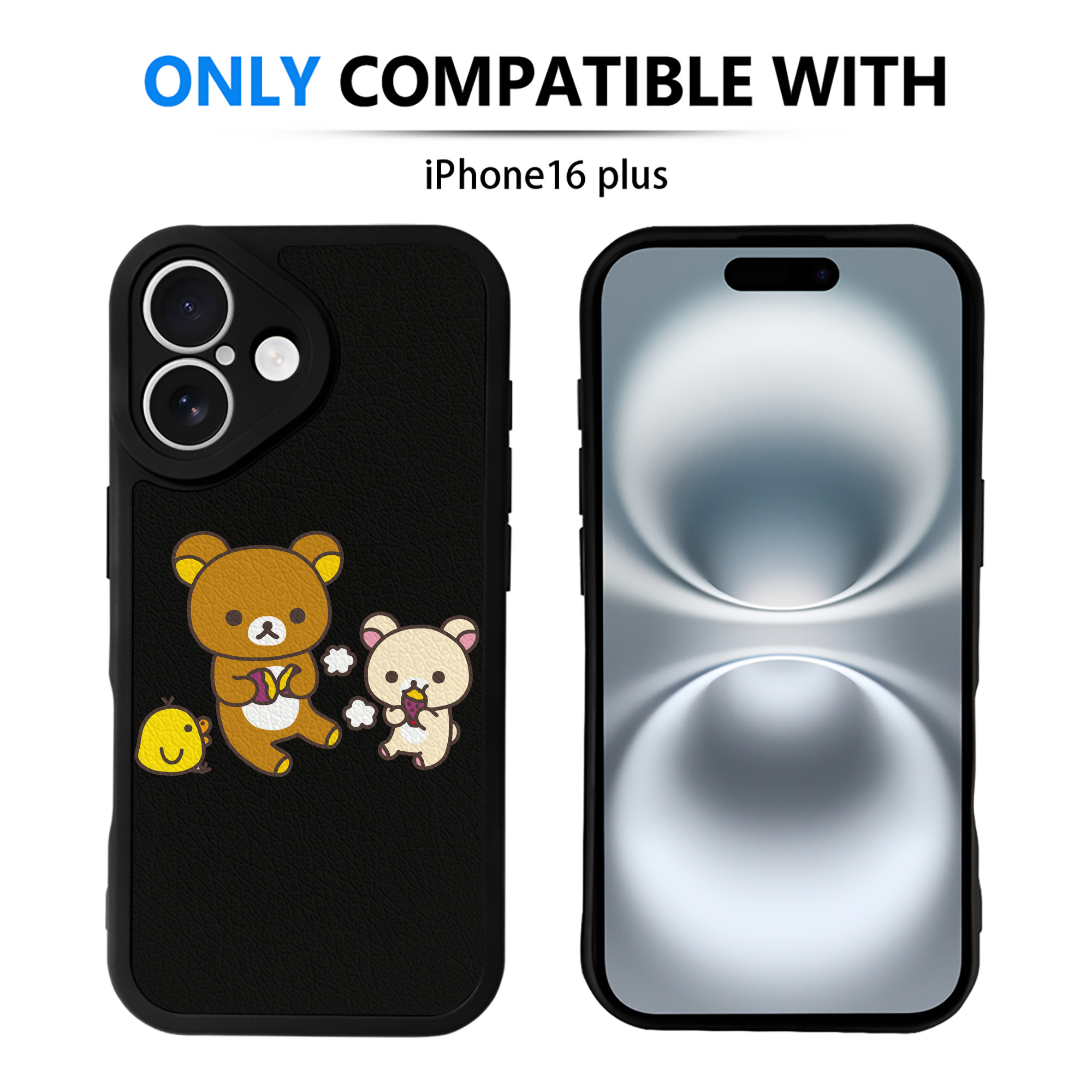 （画像用） リラックマ リラックマ キイロイトリ Rilakkuma Korilakkuma Kiiroitori 【iPhone 16シリーズ対応】シリコンスマホケース（レザー調） 材質：シリコン